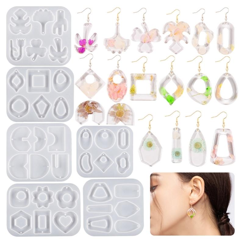 Crystal Earring Pendant Mould Ear Clips Silicone Mold Irregular Shapes Earrings Mould for DIY Enthusiasts Crafts Mould