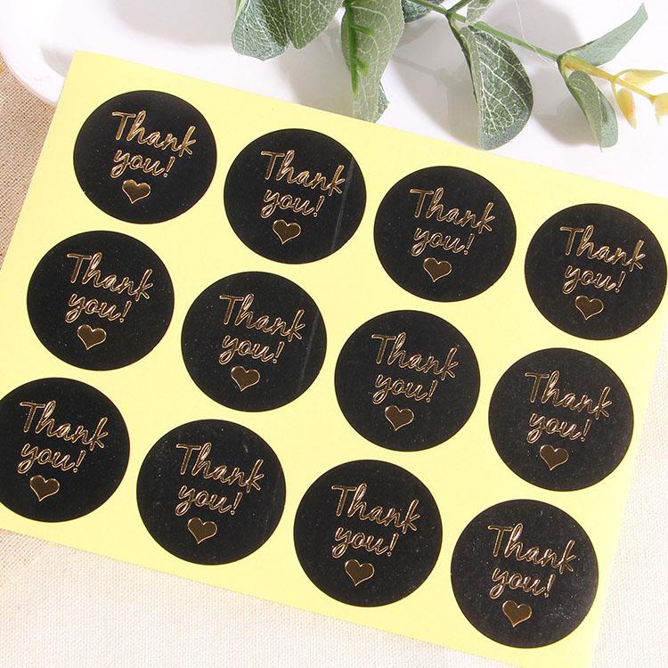 60pcs/5 sheets Thank You Black Stickers Hot Stamping Seal Stickers Bakery Gift Envelope Packaging Thank You Stickers Labels