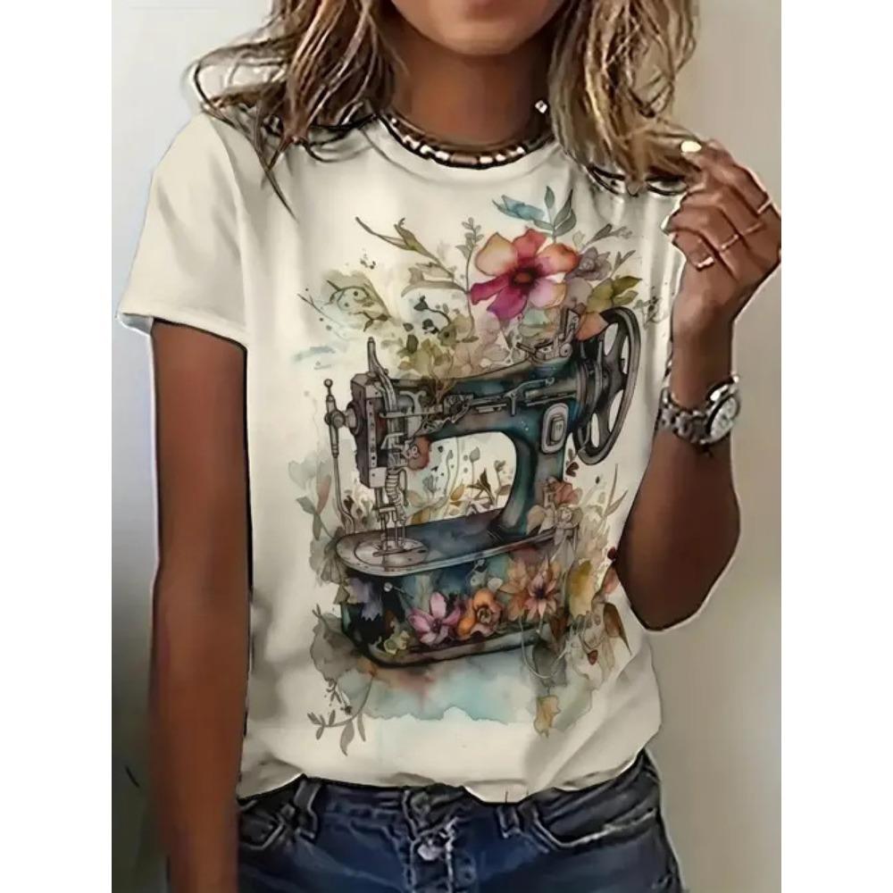 Damen Sommer 3D-gedruckt Neues lässiges kurzärmeliges Blumen-Top T-Shirt