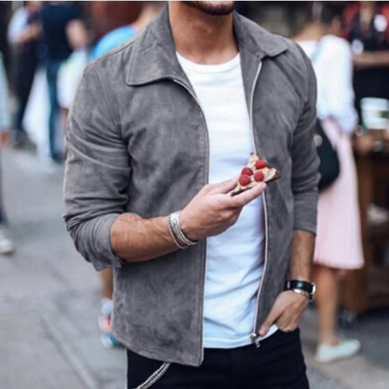 European and American Men s Suede Jacket Small Coat M серый