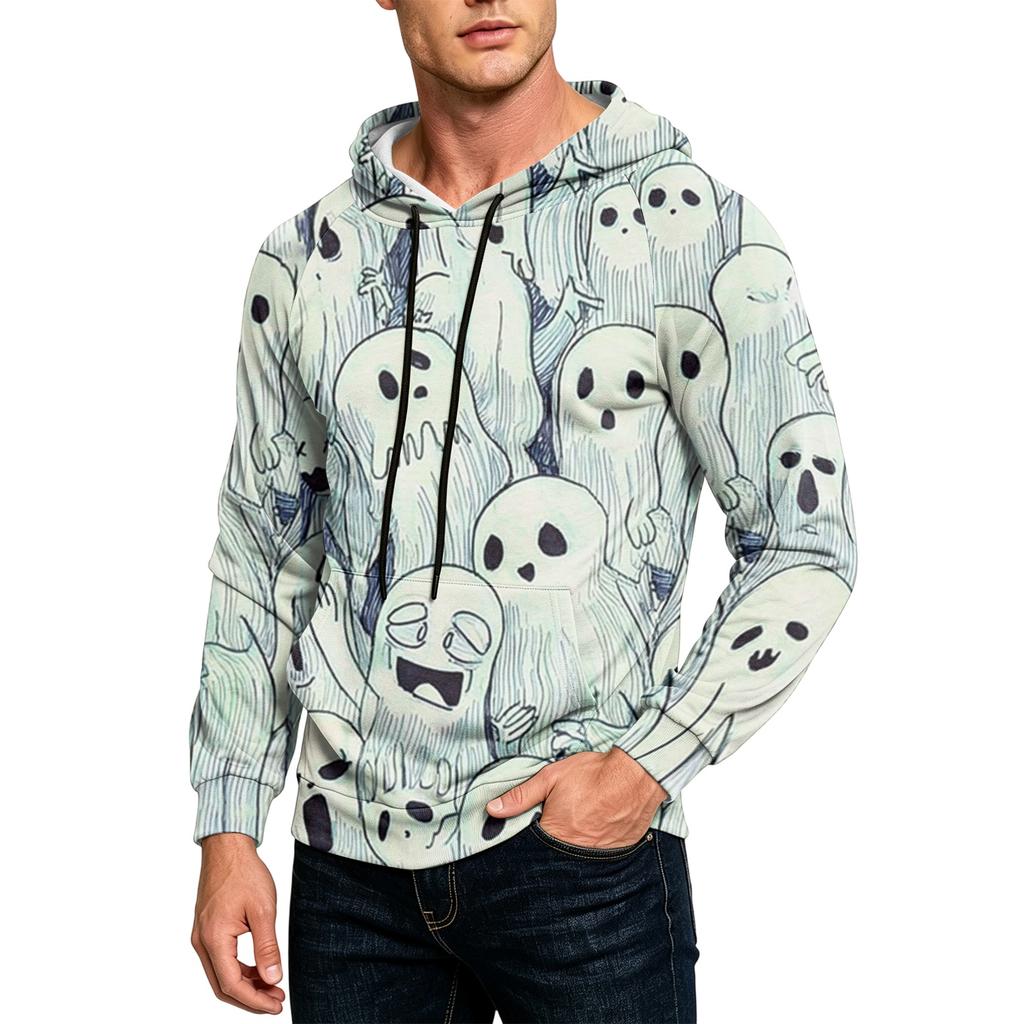 Men's Casual Loose Fit Hoodie with Pocket Drawstring Printed Design for Everyday Wear