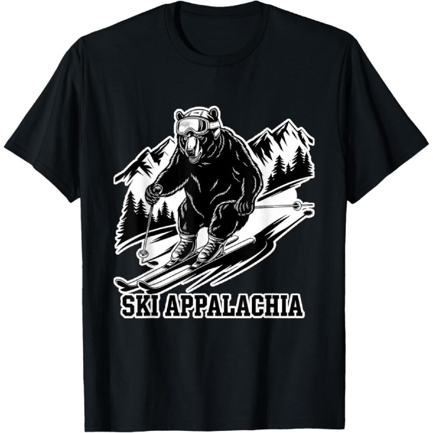 Skiing Bear with Appalachian Mountains T-Shirt S