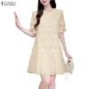 ZANZEA Women Casual Round Neck Short Sleeve Patchwork Lace Crochet Dress