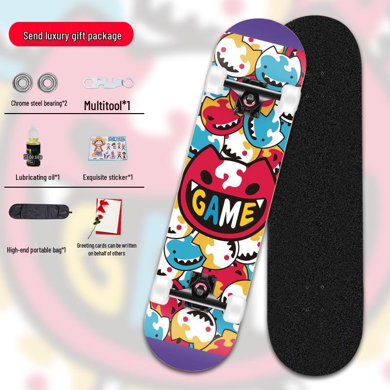 Beginner Entry-Level Double Rocker Skateboard for Street Cruising - Professional Short Board for Boys, Girls, and Adults