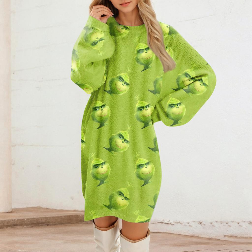 Dámské ležérní plyšové šaty s kulatým výstřihem a dlouhým rukávem