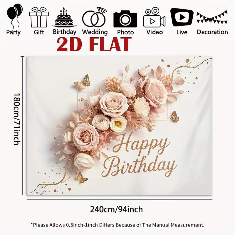 2D Happy Birthday Floral Backdrop Butterfly Party Background