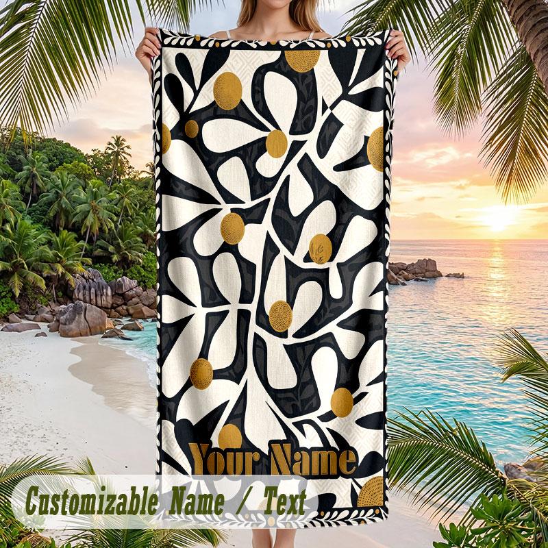 Animal Print Fusion Theme Quick Dry Beach Towel Custom Name Text Print Large Sand Resistant Towel Beach Vacation