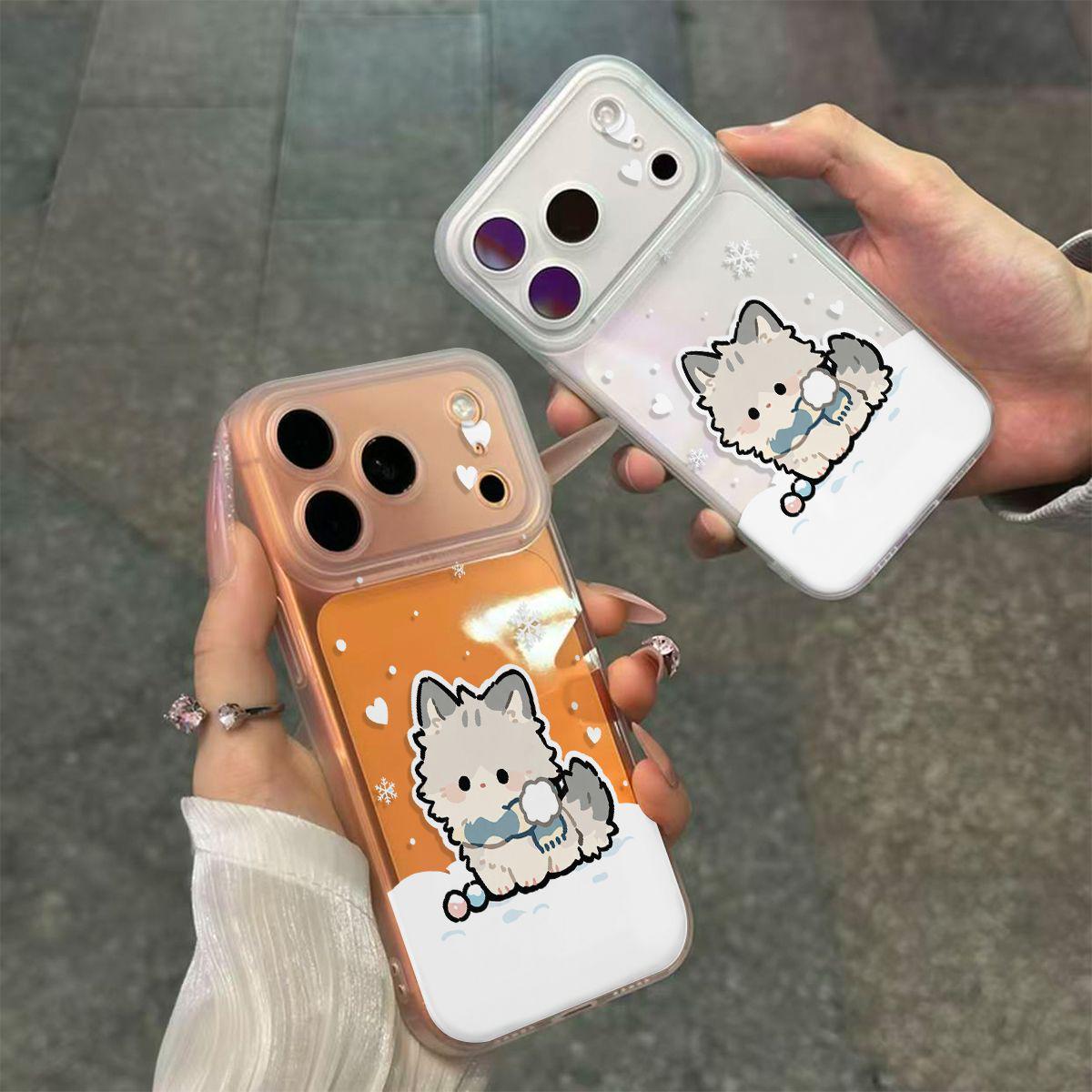 

Transparent Soft Phone Case with Integrated Button for Apple 17/16, Pro Max, and 16 Pro Frosted Snow Dog Design 14 Pro