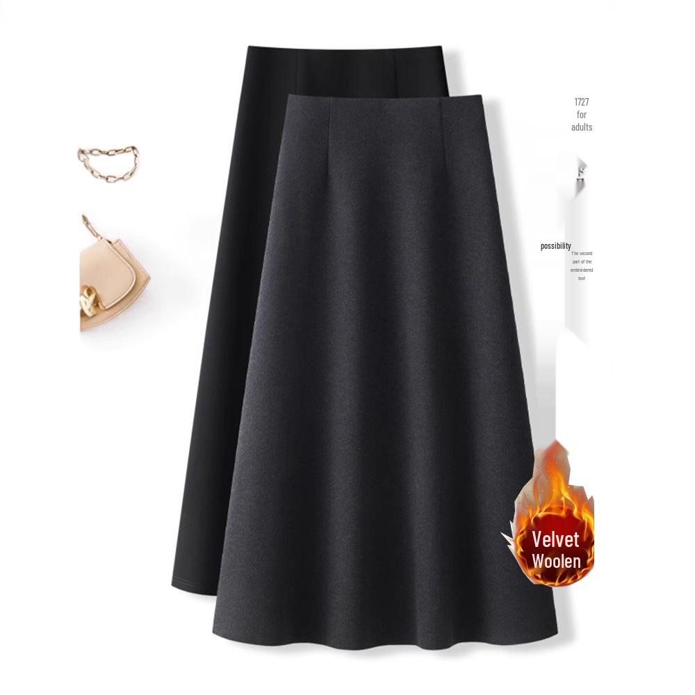 Women's Thickened Wool A-Line Skirt for Fall/Winter 2025 - High-Waisted, Hip Covering, Slimming Mid-Length Design