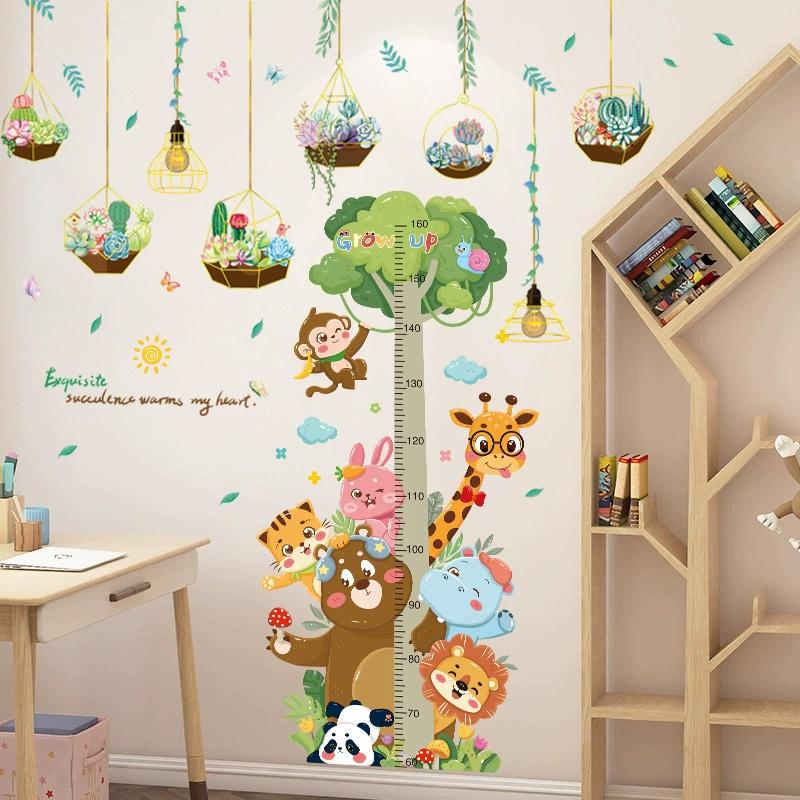 1PC Kindergarten Decoration Cartoon Growth Ruler Removable Height Ruler Nursery Decals Animal Waterproof Wall Stickers Kids Room
