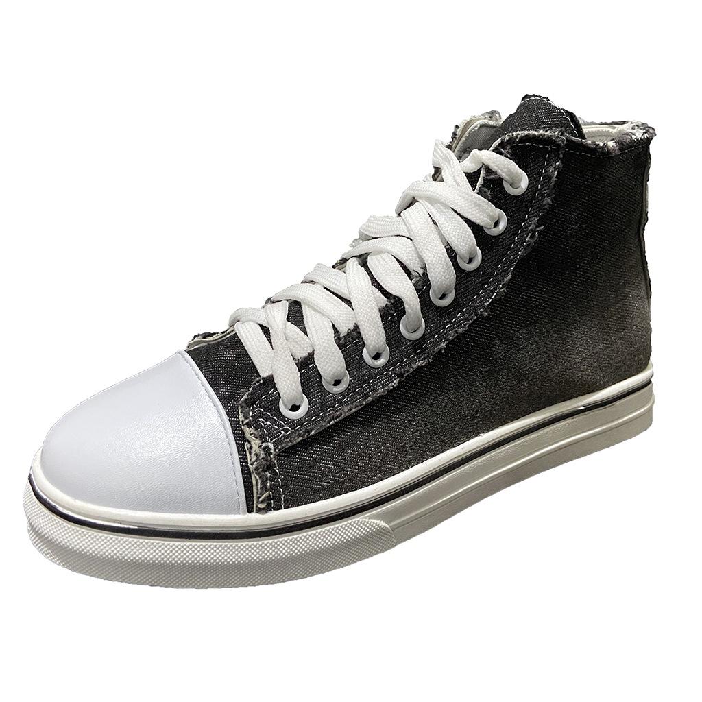 Lace-up Canvas Shoes Washed Denim Couple Large Size Flat High-top Shoes Casual Dance Shoes