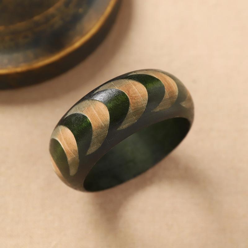 Retro breites Holzarmband - Chinesischer ethnischer Stil Handring - Holzschnitzerei Armband
