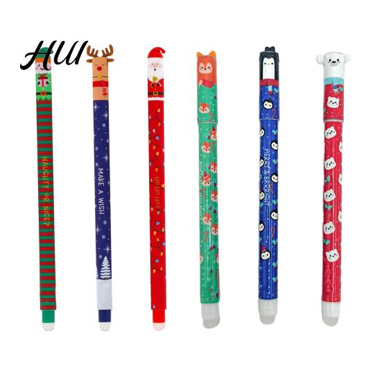 Festive School Supplies Erasable Pen Set Christmas Theme Santa Reindeer Elf Design Family And Friends Pens Smooth Writing Stationery for Students