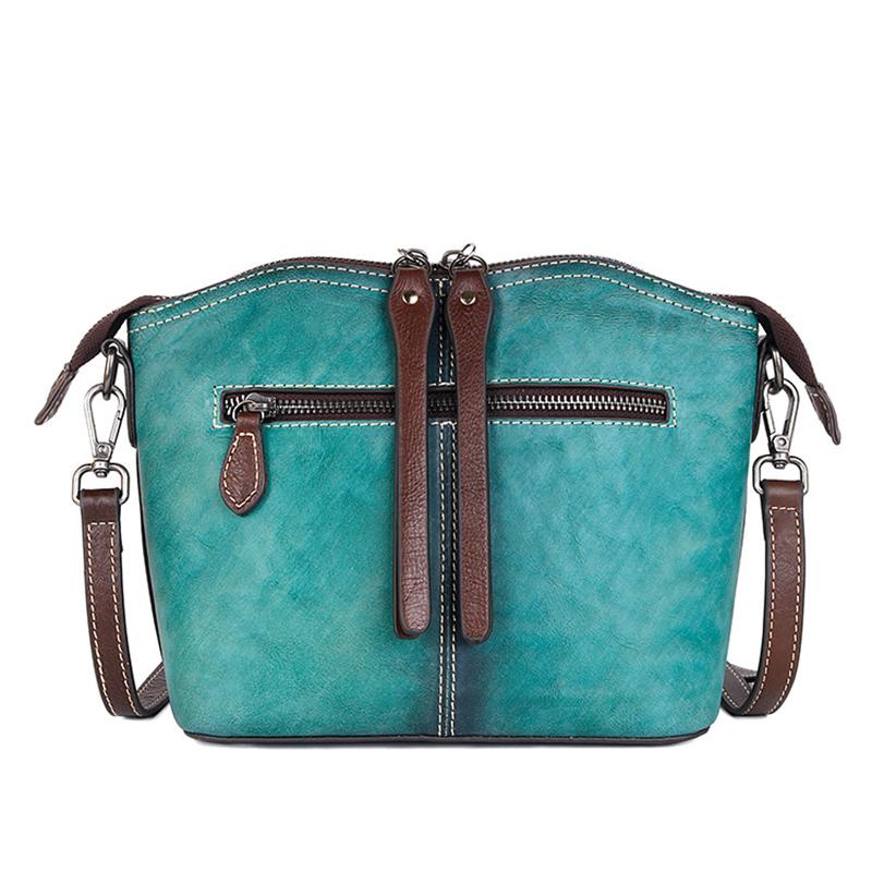 The First Layer of Cowhide One-shoulder Messenger Women's Bag, Chinese Style Rose Rose Women's Bag