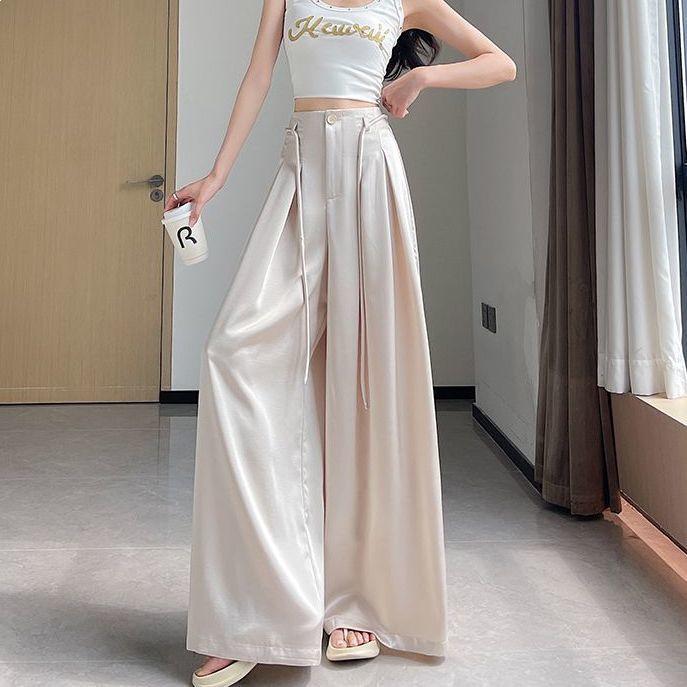 2026 Damen High-Waist Acetatsatin Weitbeinige Bodenlange Hose - Stylischer Sommer Sonnenschutz Freizeitanzug.