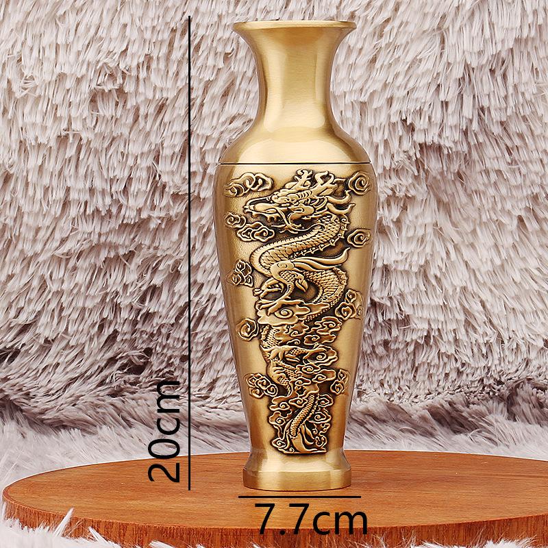 Brass Dragon and Phoenix Vases: Auspicious Home Decor Pair for Living Room, TV Cabinet, or Shop