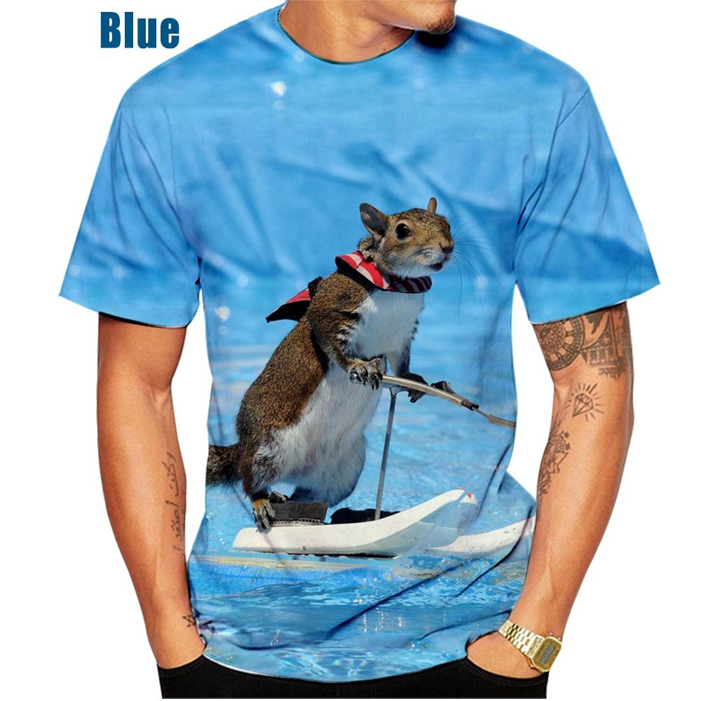 New Men Squirrel Printed T-Shirt Casual Round Neck Short Sleeved Fashionable Summer Men's Breathable T-shirt
