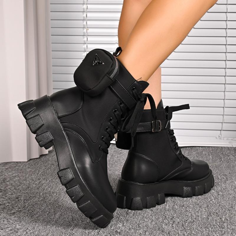 Women's New Lace-Up Round Toe Platform Short Boots Bag Boots Women's British Style Fashion Martin Boots