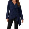 Women's Elegant V Neck Long Sleeve Top Color Casual Blouse for Everyday Wear