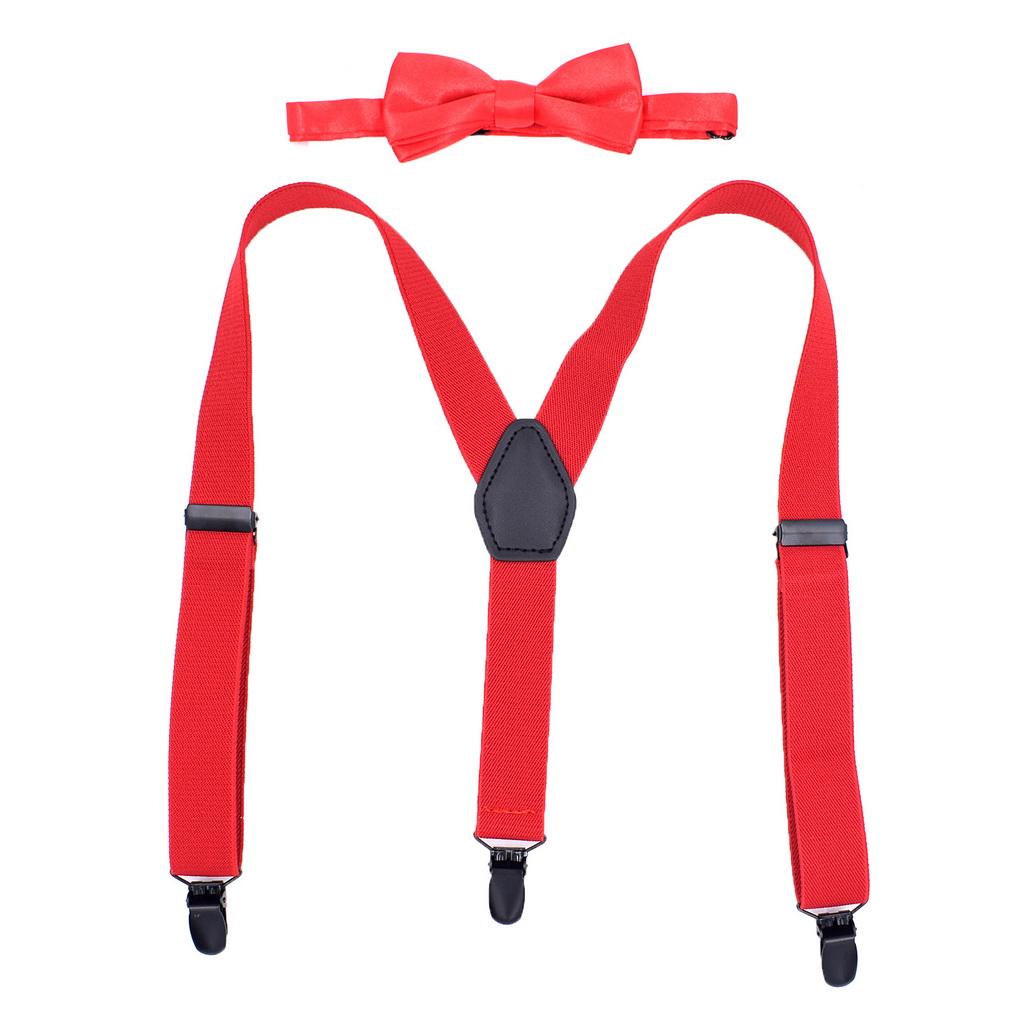 Kids 3 Clips Suspenders Bow Tie Set Adjustable Elastic Braces for Boys Girls