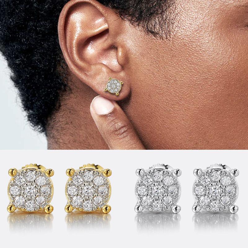 6mm Round Stud Earrings For Men Women AAA+ Cubic Zirconia Gold Color Ear Piercing Hip Hop Rock Jewelry Dropshipping OHE173