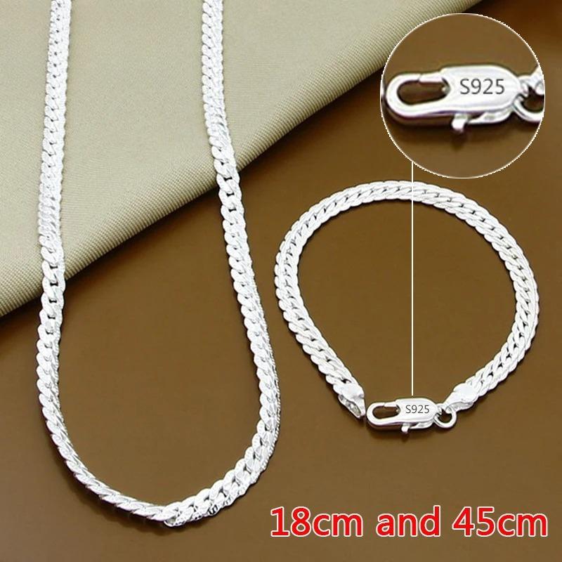 Hot sale 925 Sterling Silver 8/16/18/20/22/24 Inch 6mm Side Chain Necklace Bracelet For Woman Men Fashion Charm Wedding Jewelry