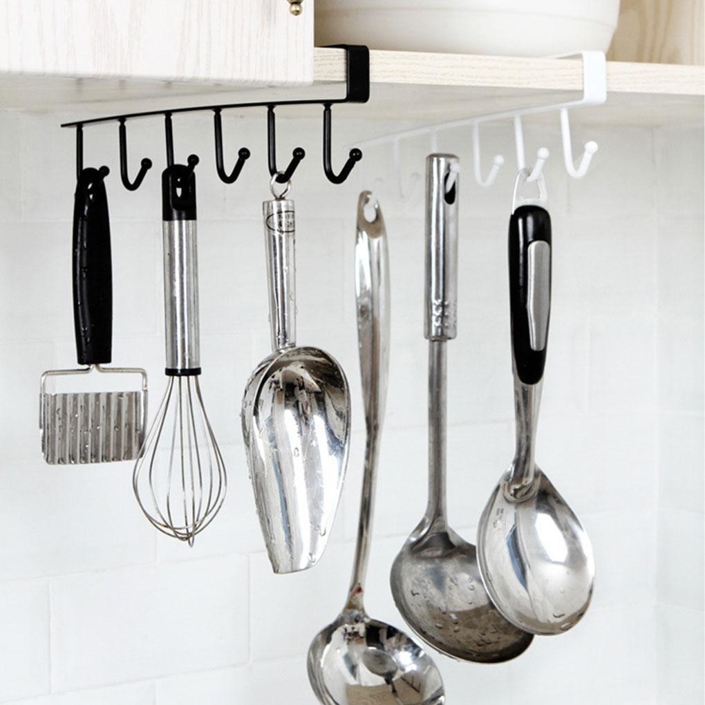 Under Cabinet Hanger Kitchen Bedroom Holder Iron Organizer Household Hanging Rack Punch Free Organizing Hook Space-saving