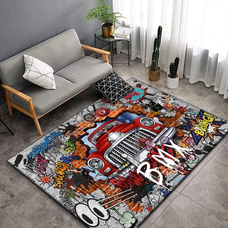 3D Vintage Car Area Rug Large,Carpet Rug for Living Room Bedroom Sofa Decoration,Doormat Kitchen Non-slip Floor Mat Picnic  Camp