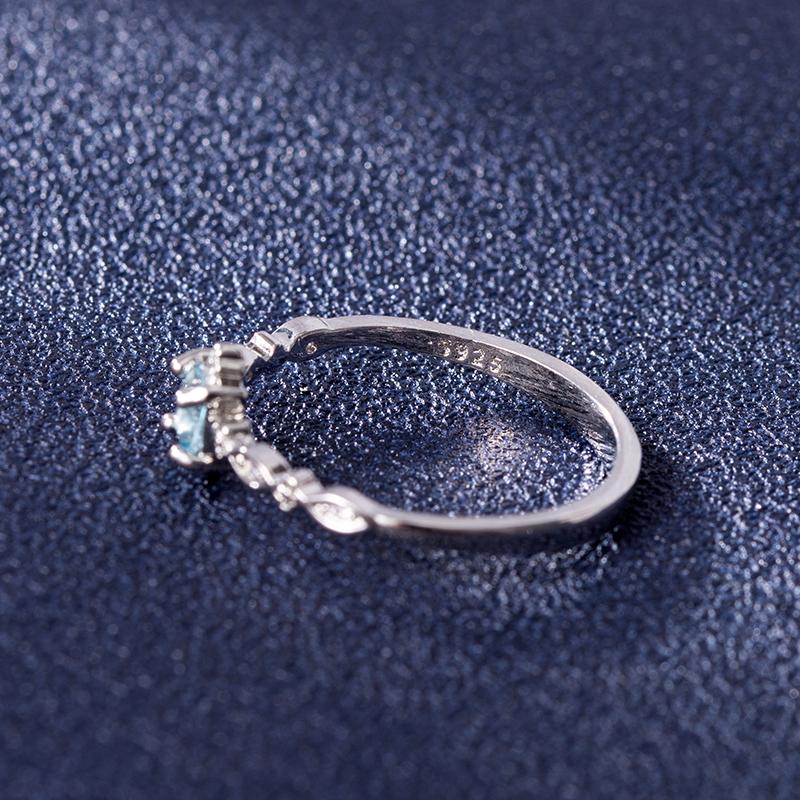 Trendy 925 Silver Jewelry Rings with Blue Zircon Gemstone Finger Ring for Women Wedding Engagement Promise Party Gifts Wholesale