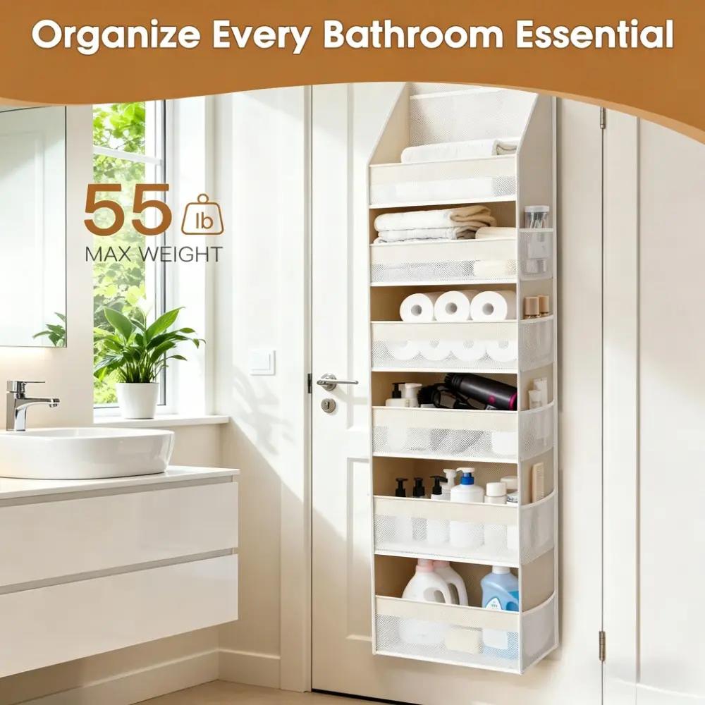 Criusia Over The Door Organizer, 6-Shelf Closet Hanging Storage with 13 Mesh Pockets, Capacity Behind The Door Storage