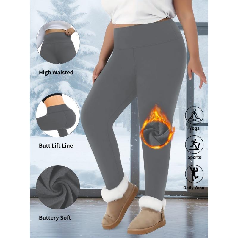 Women High Waist Hip Lifting Fleece Lined Plus Size Skinny Workout Yoga Leggings