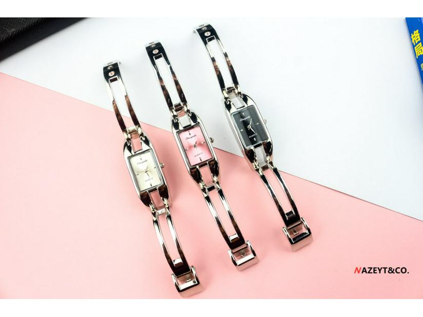Stylish Women's Square Bangle Quartz Watch with Steel Band for Girls