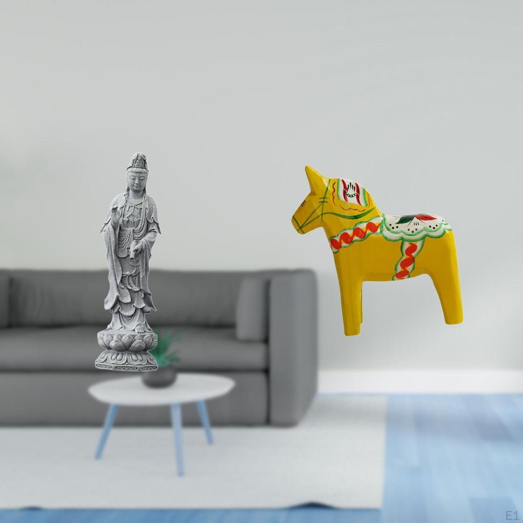 Guan Yin Dalecarlian Horse Stone Sculpture Feng Shui Female Buddha Figurine Animal Ornament for