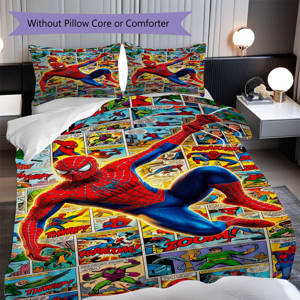 1PC Spider-Man Pattern Bedding Quilt Set Quilt Cover Pillowcase Home Decoration Birthday Gift (1 * Duvet Cover + 2 * Pillowcase, Without Core)