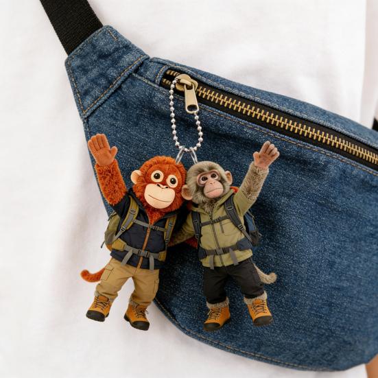Monkey Keychain Cute Baby Monkey Acrylic Charm 2D Monkey Holding Plush Toy Hanging Pendant for Backpack Purse Car Keys