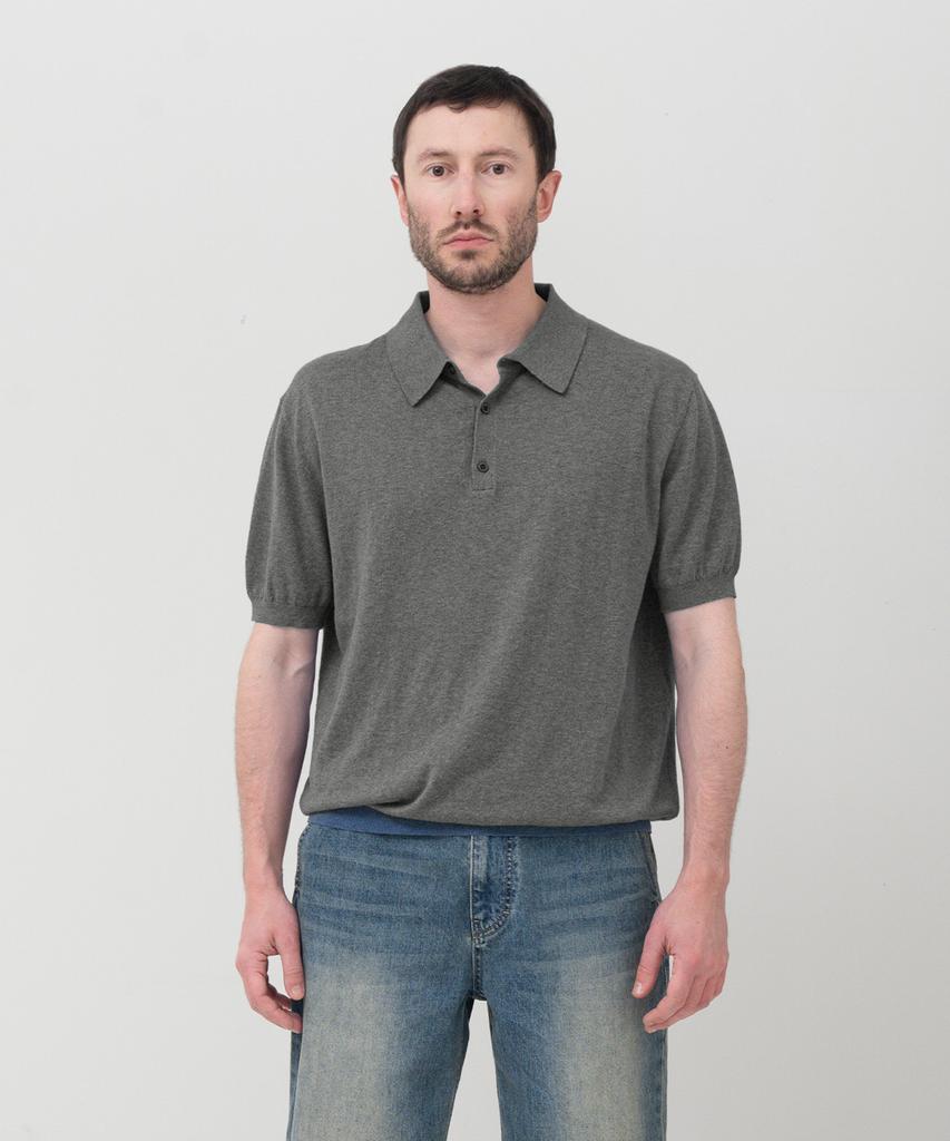 MANNERGRAM Nouvelle Fine Cashmere Cotton Polo Short Sleeve Knit Moss Grey