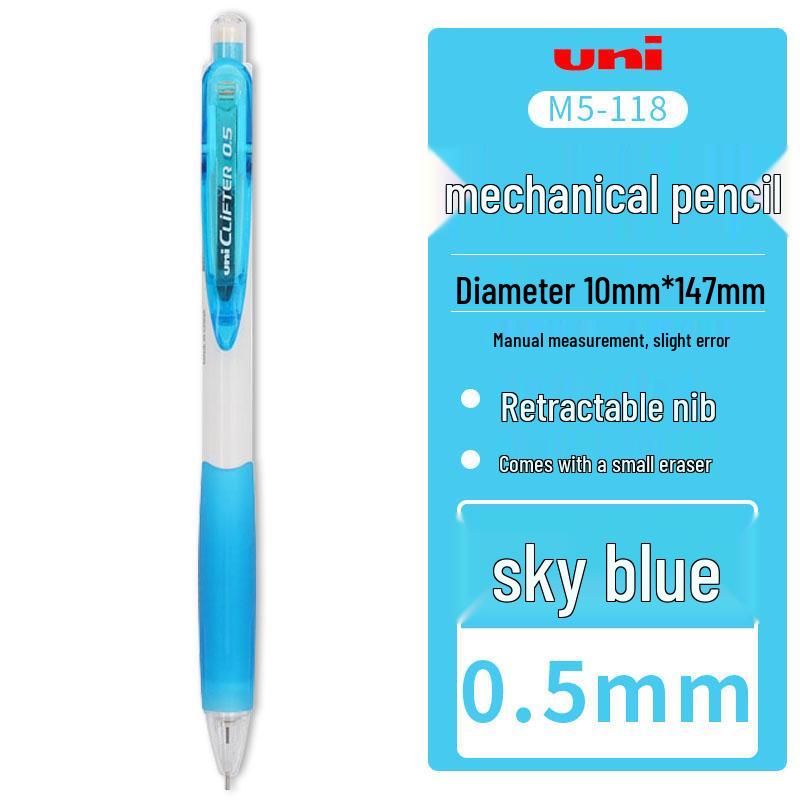 UNI Mitsubishi Japan Retractable 0.5mm Colored Mechanical Pencil with Eraser M5-118 HB небесно-голубой