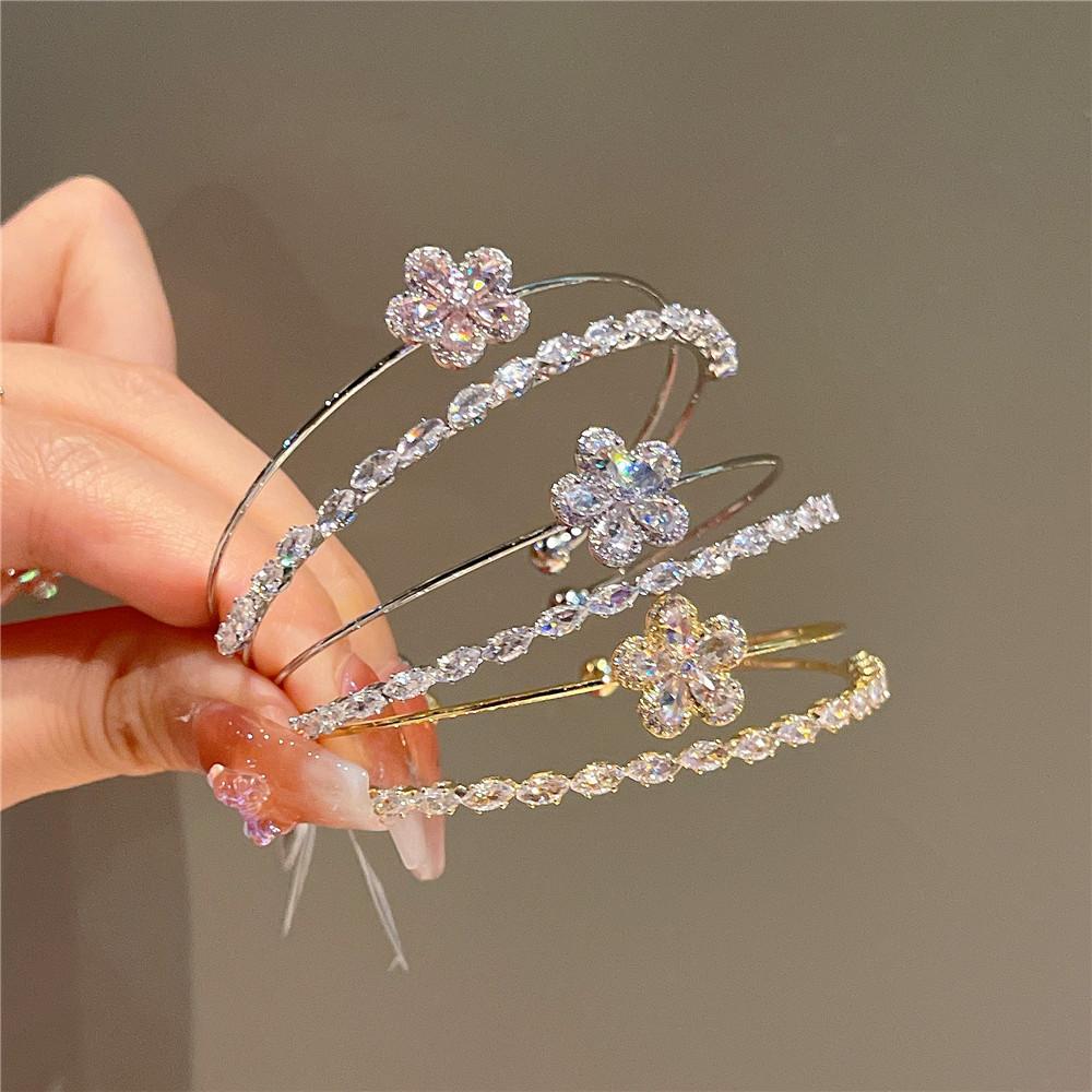 Fancy 2 Layers Gold Plated Floral Bracelet Girls Adjustable Sparkling Cubic Zircon Flower Cuff Bracelet Jewelry