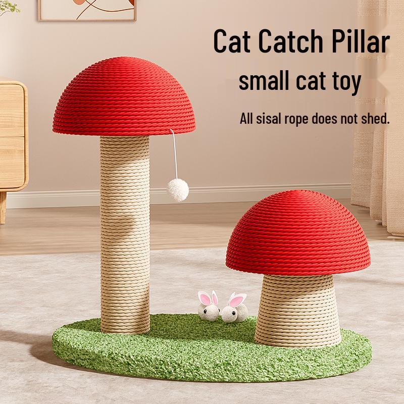 Roter Pilz Sisal Kratzbaum & Klettergerüst für Katzen - Verschleißfest mit süßem Ornament-Design.