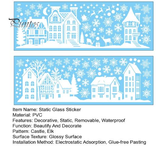 Festival Window Display Supplies 2Pcs Christmas Town Static Glass Sticker, Reusable Decal with Snowflake White Elk Silhouette Stickers Pattern,