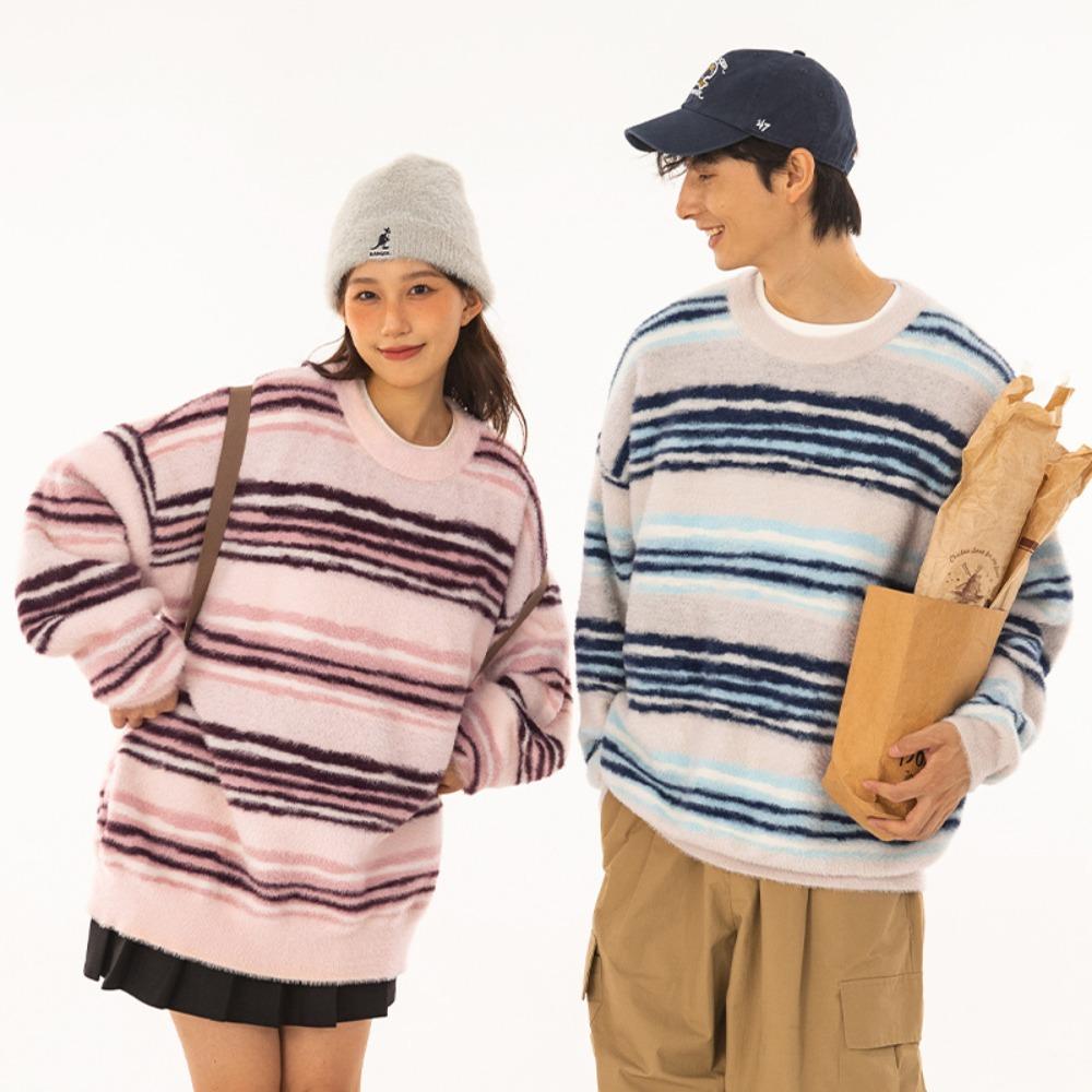 

Свитер для пар из меха соболя в контрастную полоску, ленивый ветер осенью и зимой, японское вязание