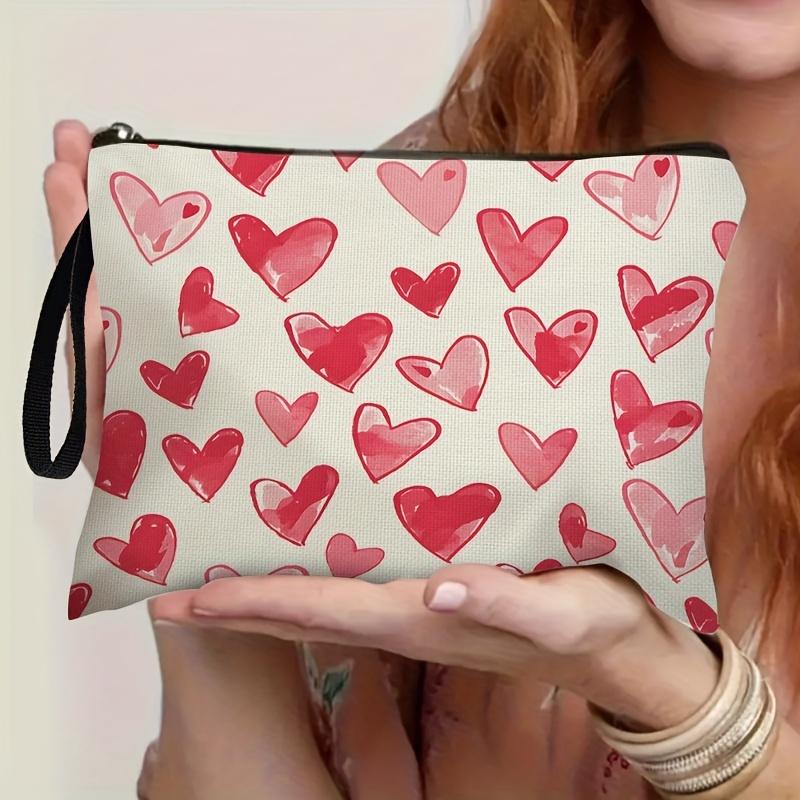 1pcs Women's Fashion Makeup Bags with Heart Design, for Travel and Daily Use, Perfect Gift for Ladies Stylish Accessory