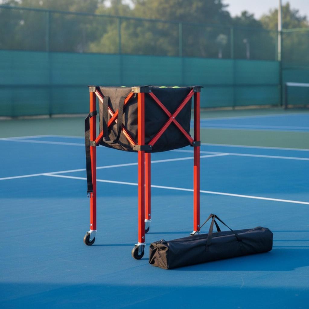 Ball Basket Waterproof Foldable Tennis Cart with Wheels Space-Saving