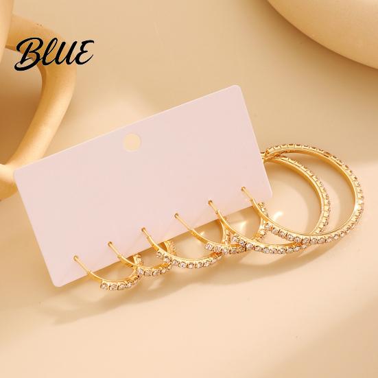 Full Rhinestone Inlay Earrings 3 Pairs Women Ear-Pin Closure Stable