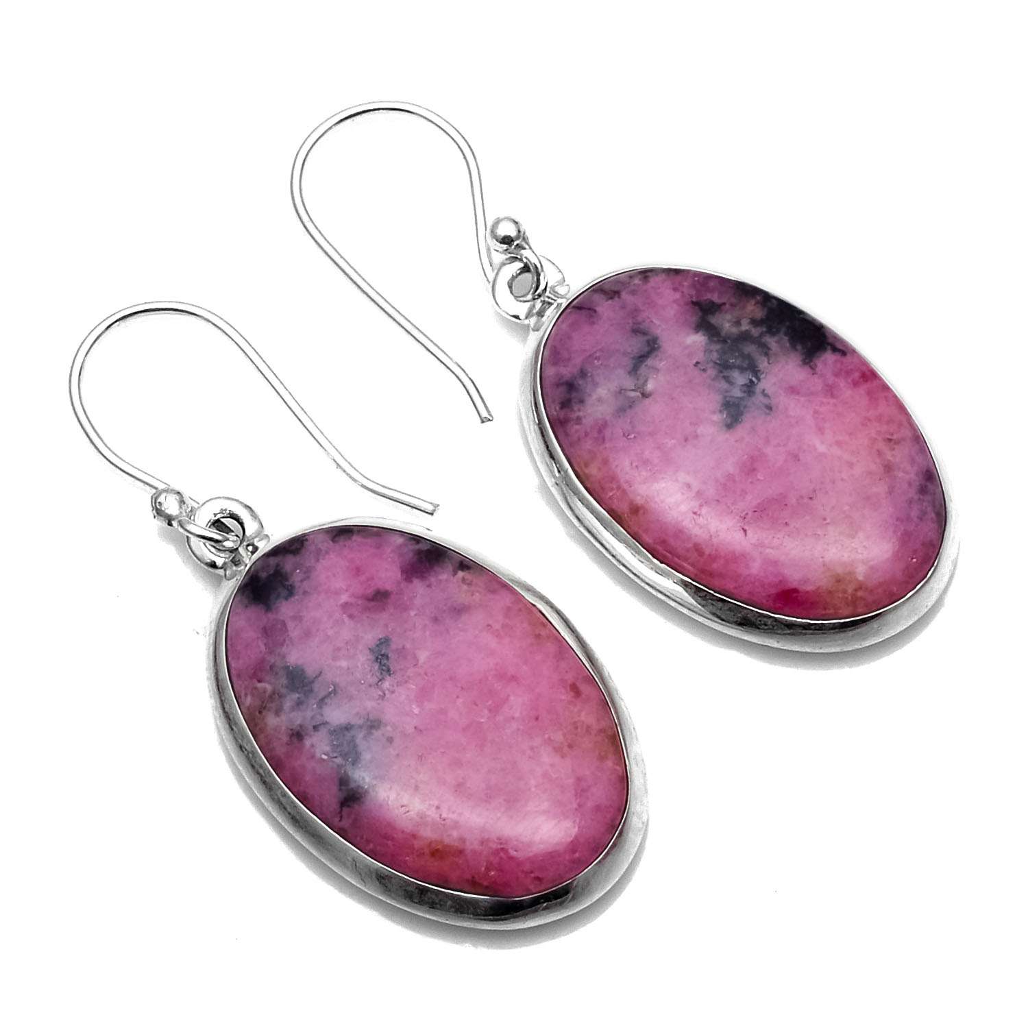 

Серьги с драгоценным камнем родонит, твердые серьги из стерлингового серебра 925 пробы, серьги ручной работы, ювелирные изделия, подарок для женщин и девочек, E-1382