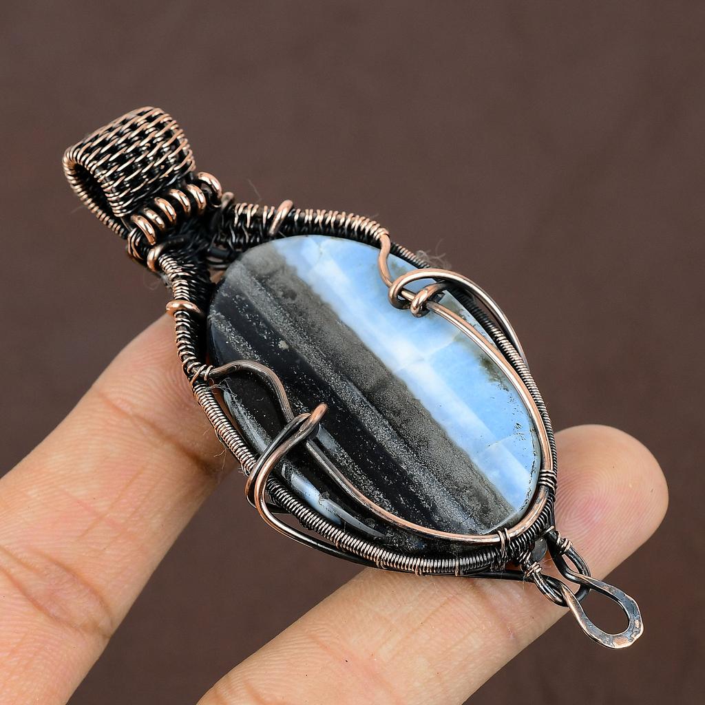 Owyhee Opal Handmade Copper Wire Wrap Pendant Gift Jewelry 2.15" h3P53