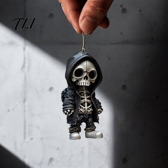 Trendy Hoodie Skeleton Ornament 2Pcs Ornaments, 2D Flat Acrylic Pendants, Gothic Lightweight Car Decor Style Hanging Ornaments for