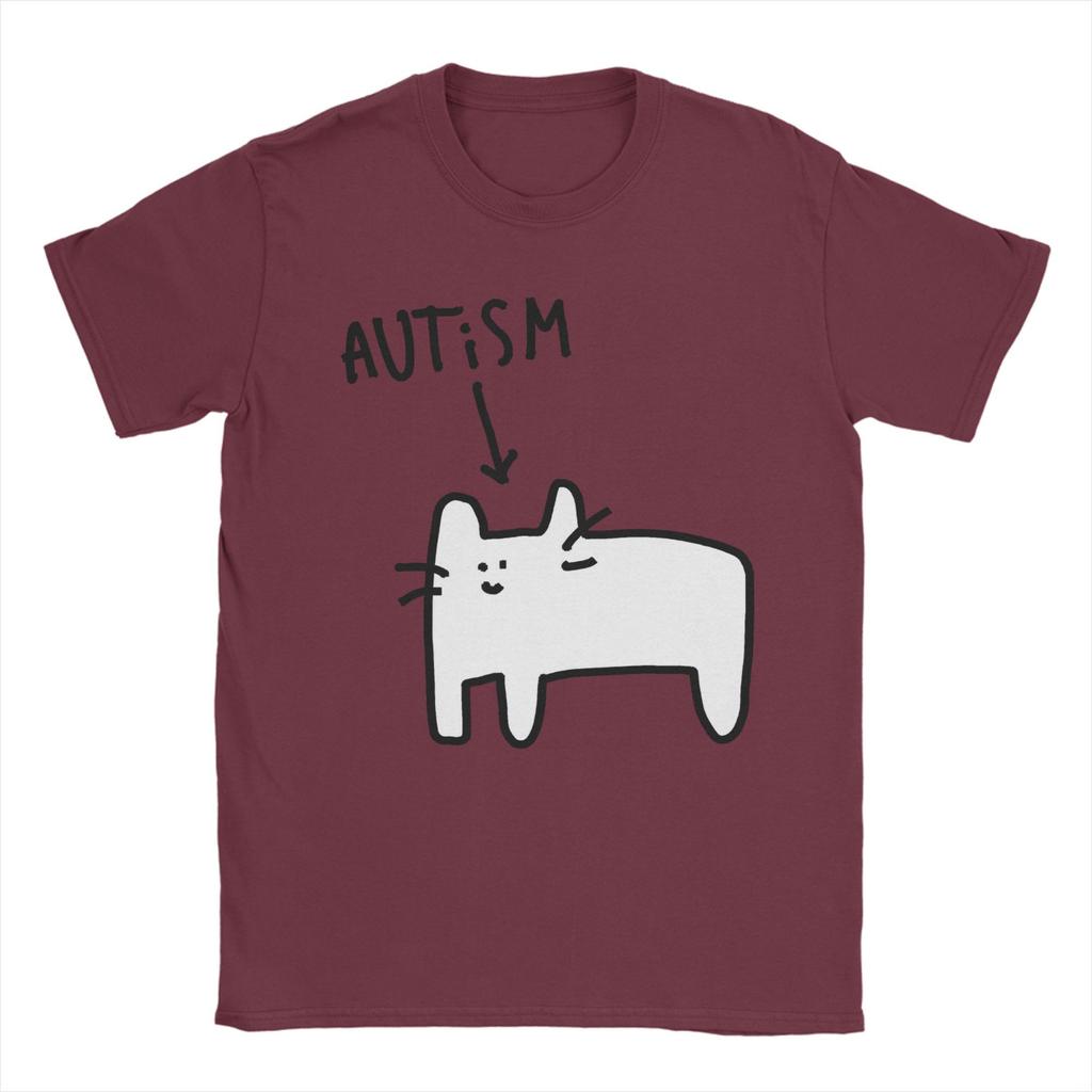 Men Women Autistic Cat Funny Animal T Shirt Pure Cotton Graphic Tee Shirts  Clothing Outfits