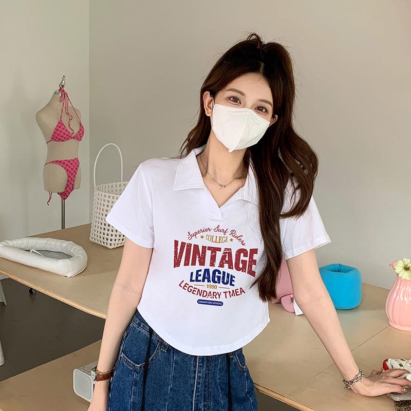 

2025 Women s Summer V-neck Shoulder-Sleeve Slim Polo Shirt M (for 80-95 jin)