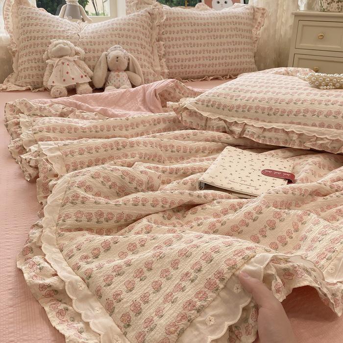 2025 Cloud-Feel Cotton Lace Summer Quilt Set, Machine Washable - Cool & Lightweight for Air Conditioning (Single/Double)